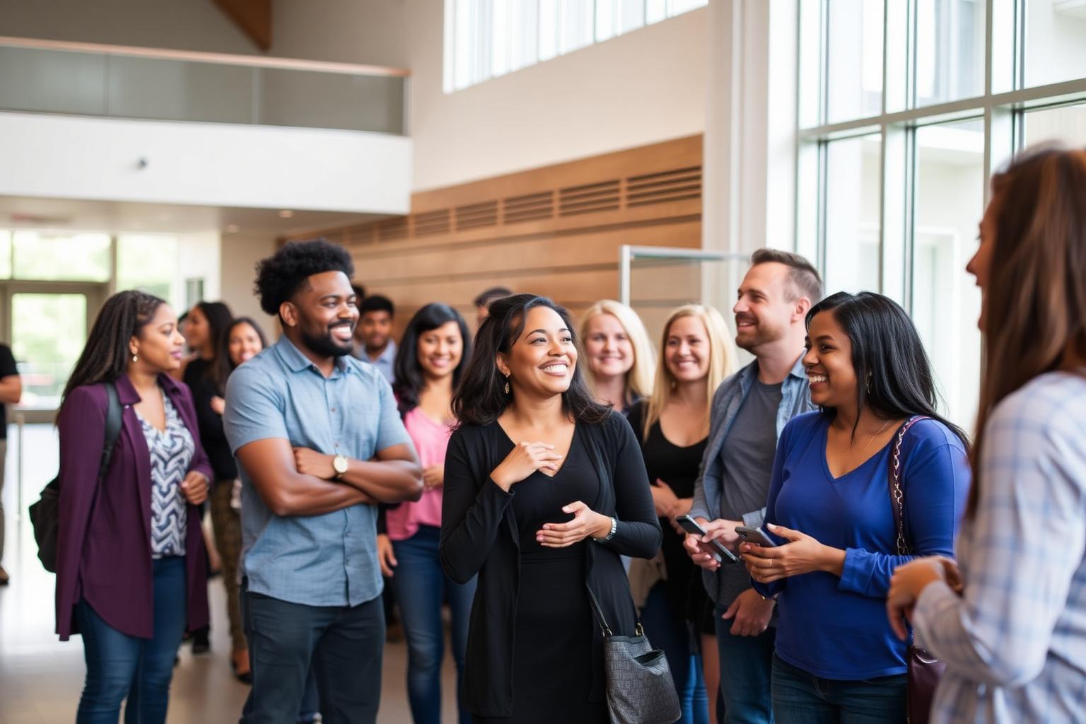 Church members in fellowship after service